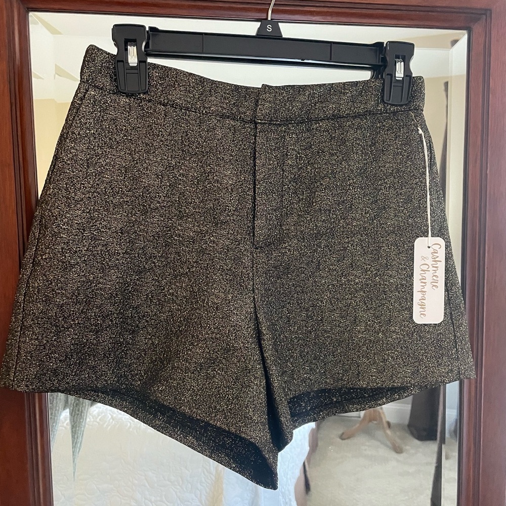 Black and Metallic Gold Hi Waist Shorts